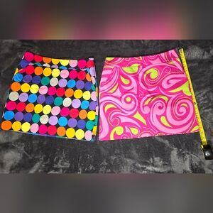 BUNDLE OF 2 Loudmouth Colorful Polka Dot and Pink Swirl Mini Skirts Golf Skort